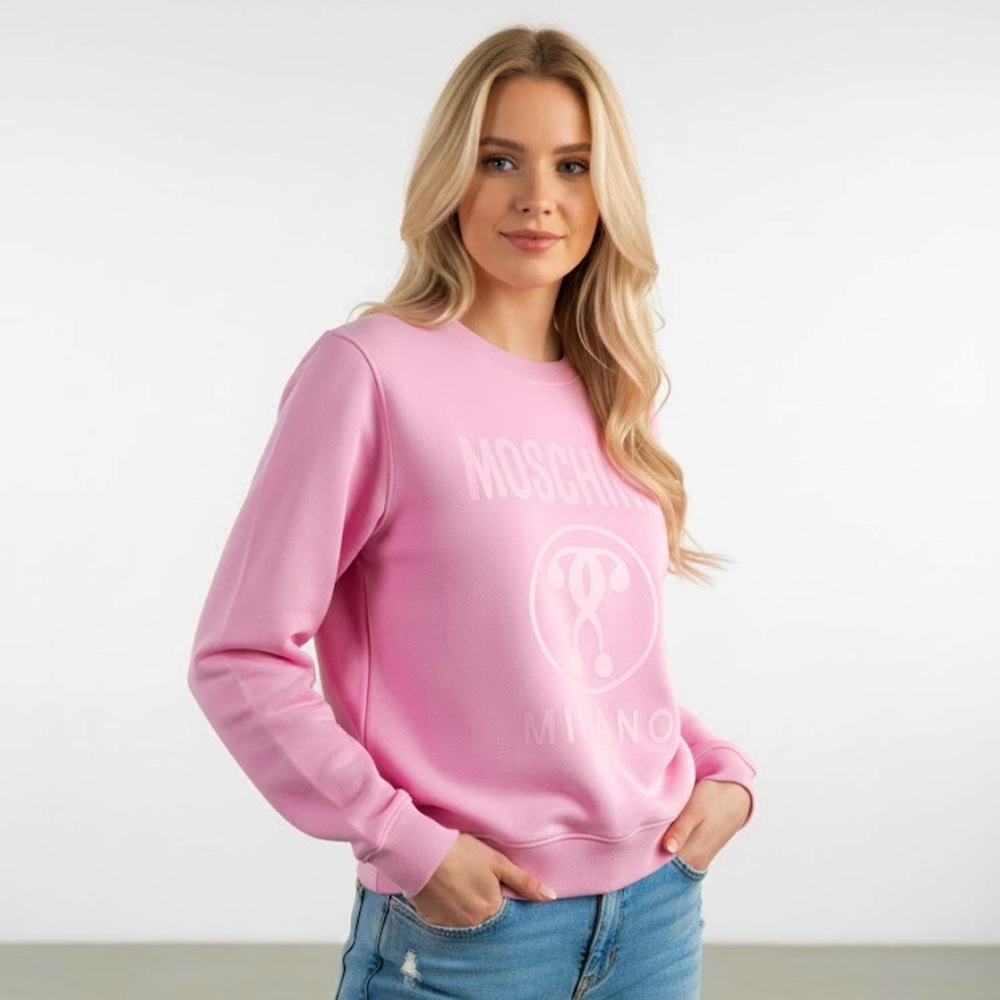 Moschino Couture Logo Double Question Mark Crewneck Sweatshirt Pink US 8 NWT
